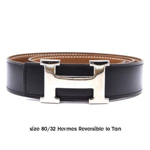 Hermes Silver H Plate Buckle Reversible Belt
